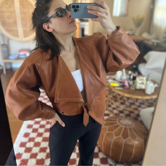 Rare Vintage Cenci Italy Cropped Brown Leather Jacket - Size S